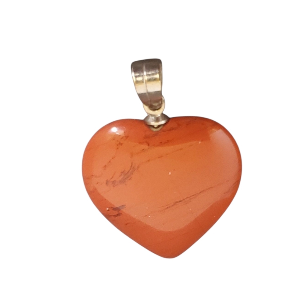 Stone Heart Pendant Love Polished Heart-Shaped Gemstone Silvertone Bail Jewelry